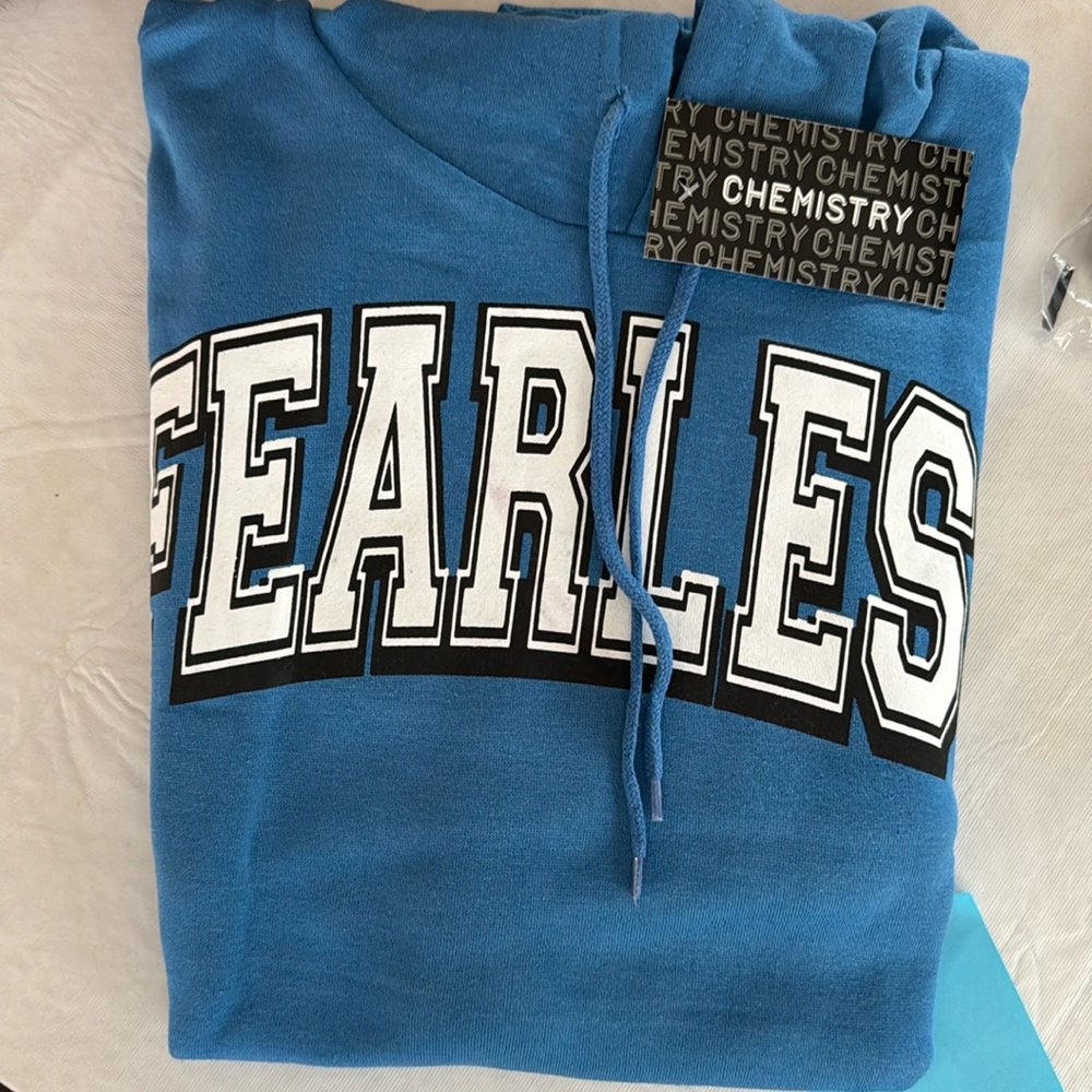 Chemistry Fearless blue hoodie ￼ print on both sides ￼XL